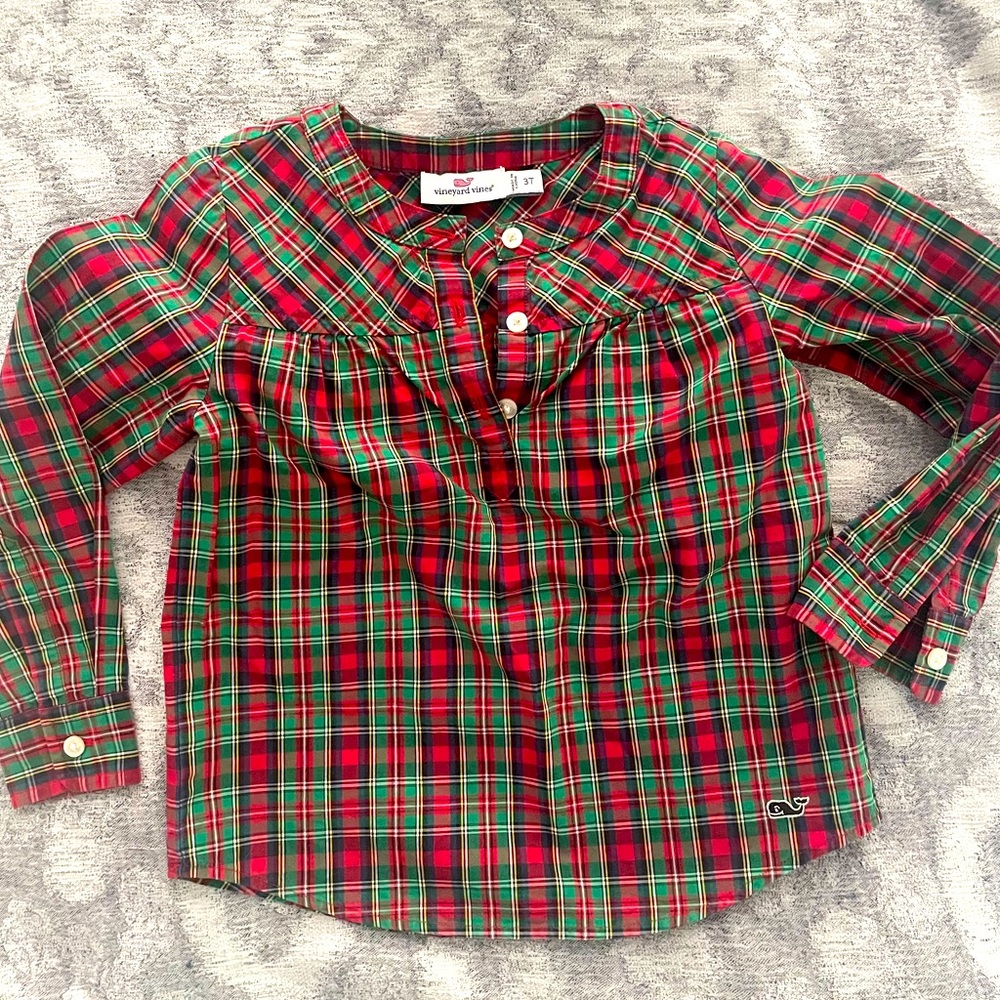 Vineyard Vines Holiday Plaid Kids Blouse